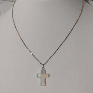 Sterling Silver 925 Ball Chain Necklace with Translucent Cross Pendant 18 Inch